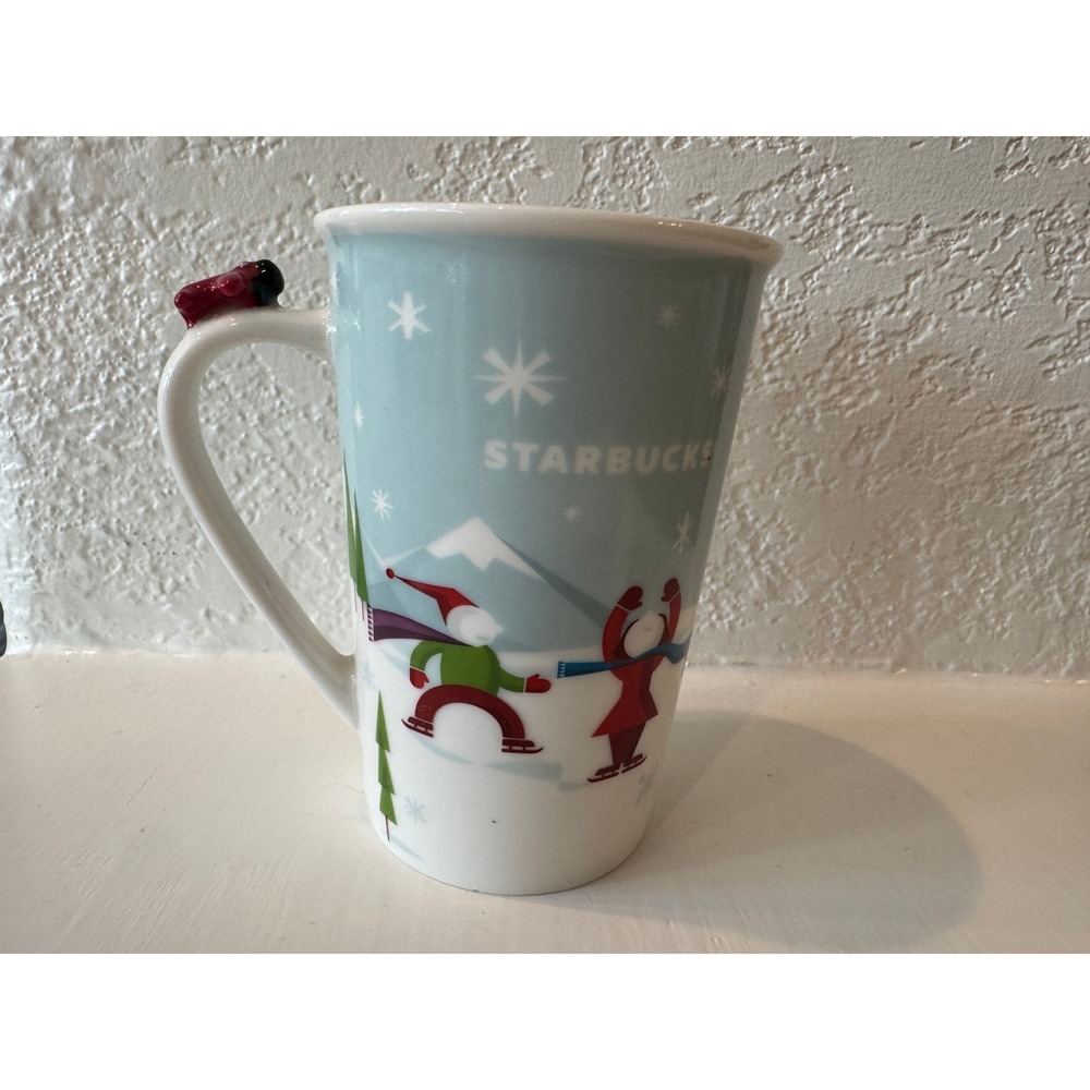 Starbucks Coffee Mug Cup Winter Snow Ice Skaters Dog Sled Airplane 2011